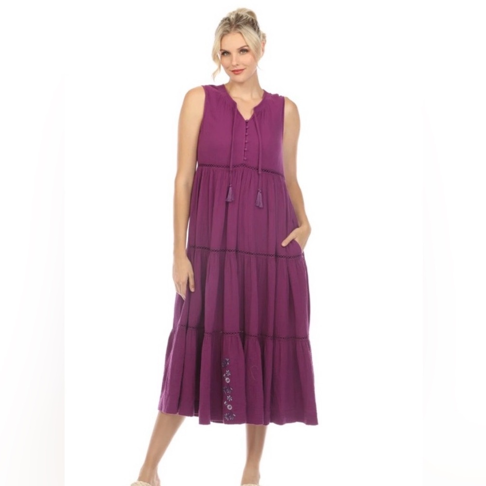 Johnny Was, Calme like new, cotton Purple Gauze Tiered Dress, size xl 💜💜